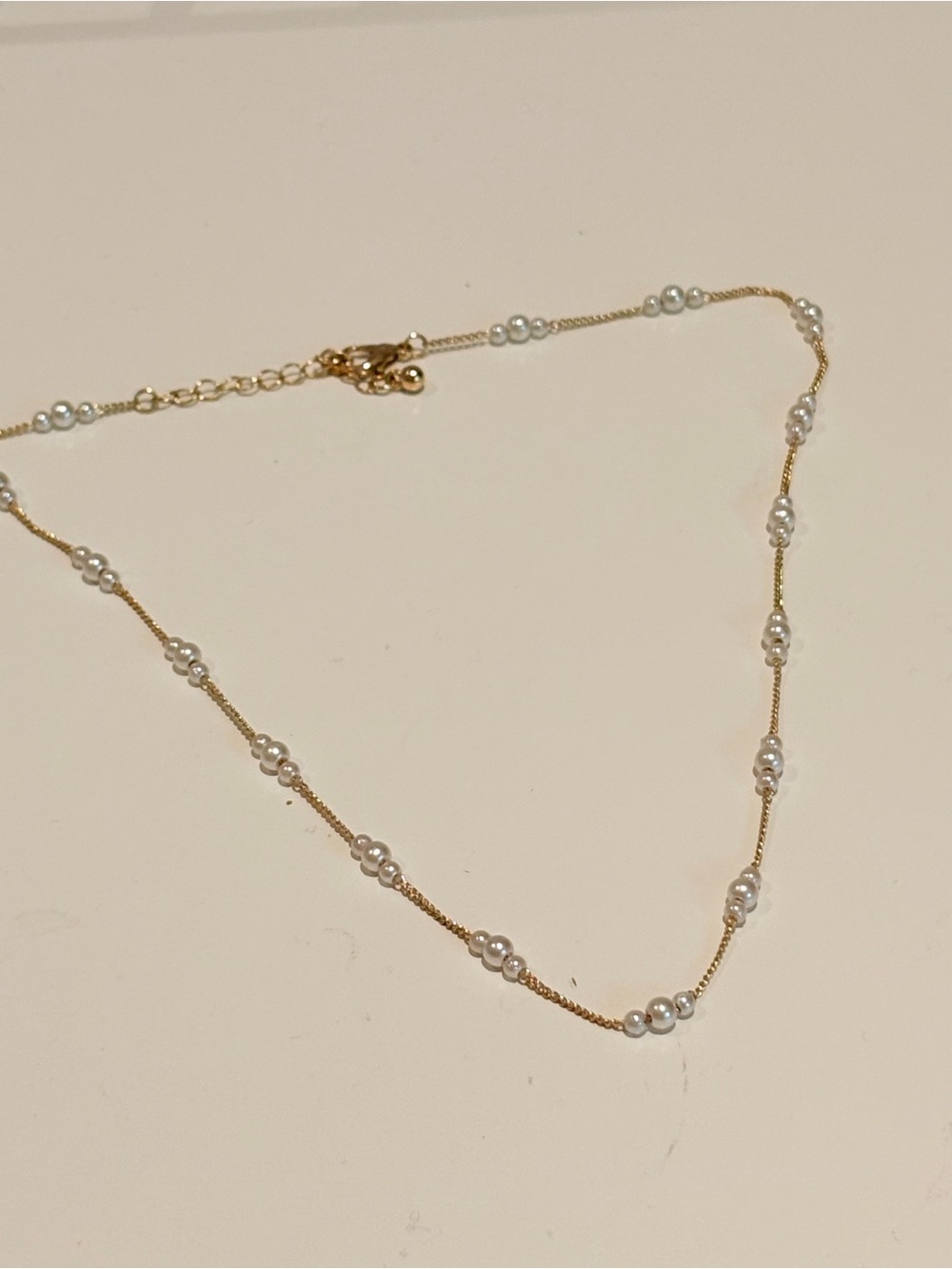 Delicate Gold Pearl Station Necklace